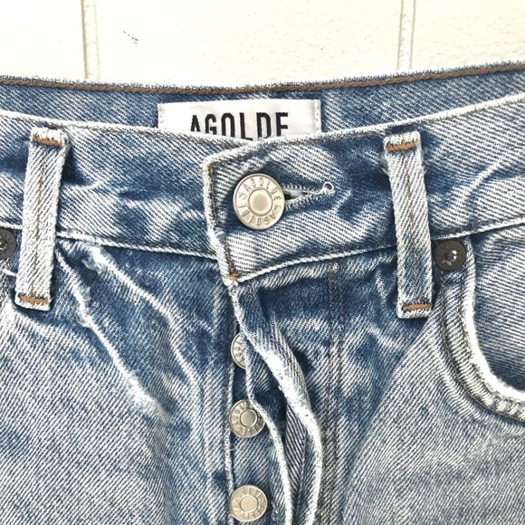 Agolde Cut Off Jean Shorts Denim Distressed Medium Wash Casual Normcore Sz 25 - Picture 2 of 6